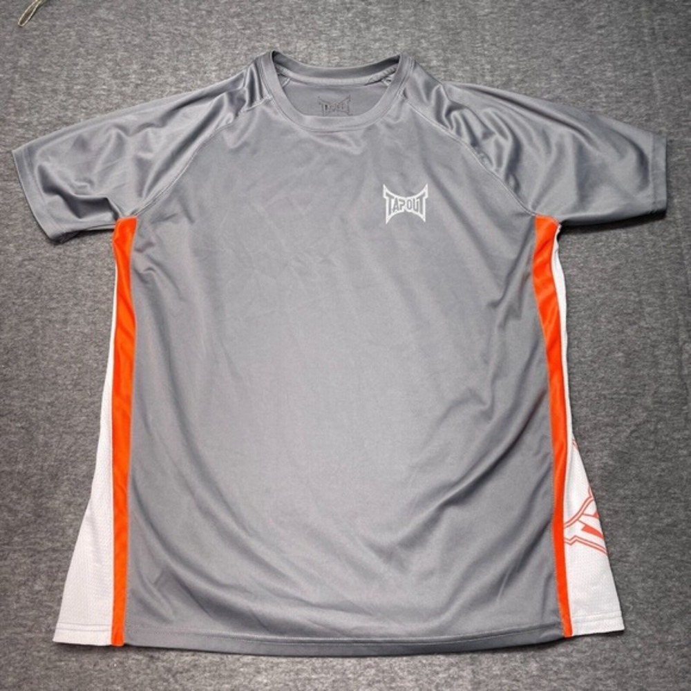 VINTAGE Tapout Shirt Mens 2XL XXL Gray Orange Spell Out MMA‎ Cage Fighting Y2K